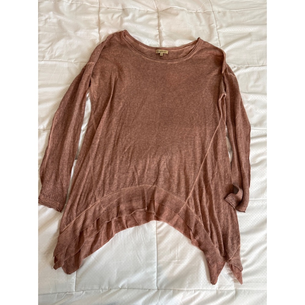 Democracy XL Rose Mauve Lightweight Sweater Asymmetrical Hem Boho Top